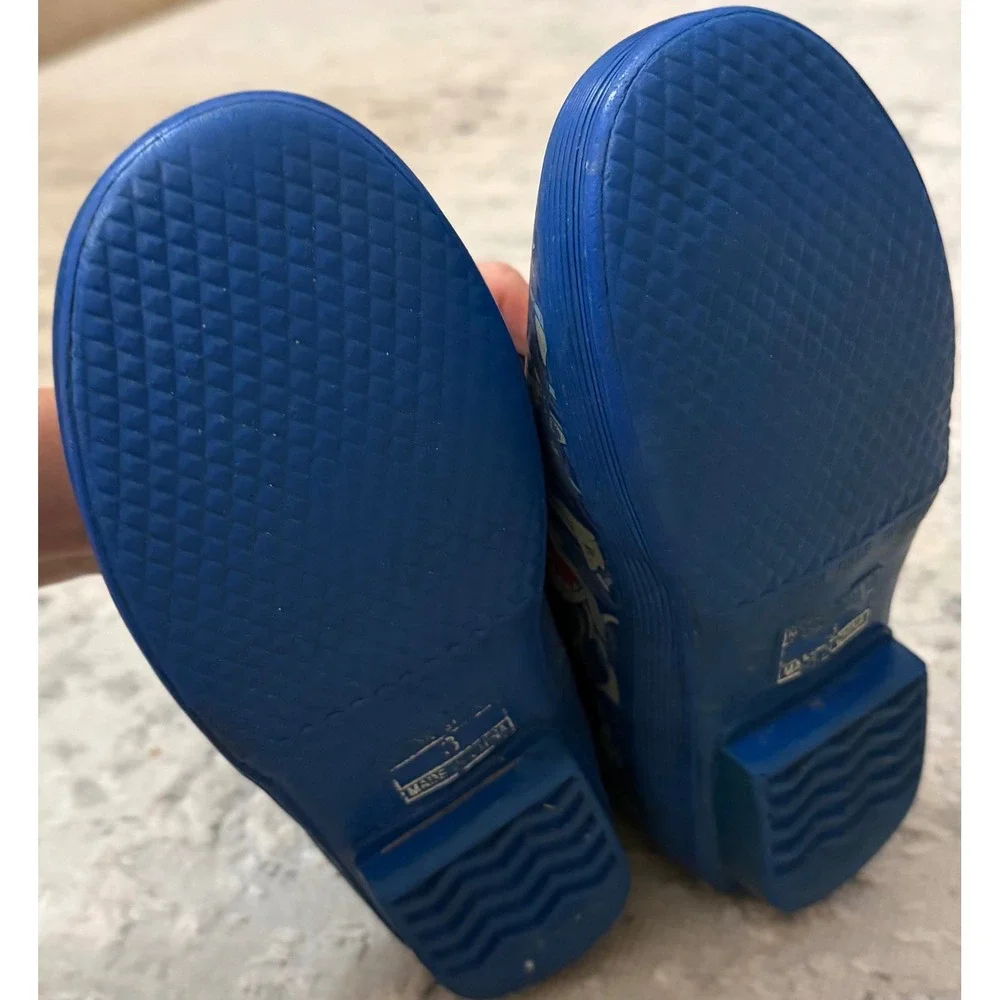 LL Bean Kids Shark Print Rain Boots Blue Rubber Pull On Waterproof Size 3